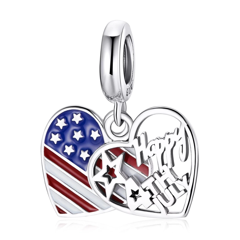CHARM DIJE PLATA 925 BANDERA USA HAPPY 4TH JULY - 1