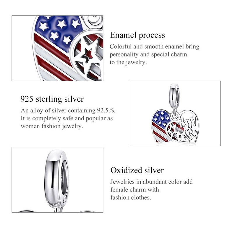 CHARM DIJE PLATA 925 BANDERA USA HAPPY 4TH JULY - 2