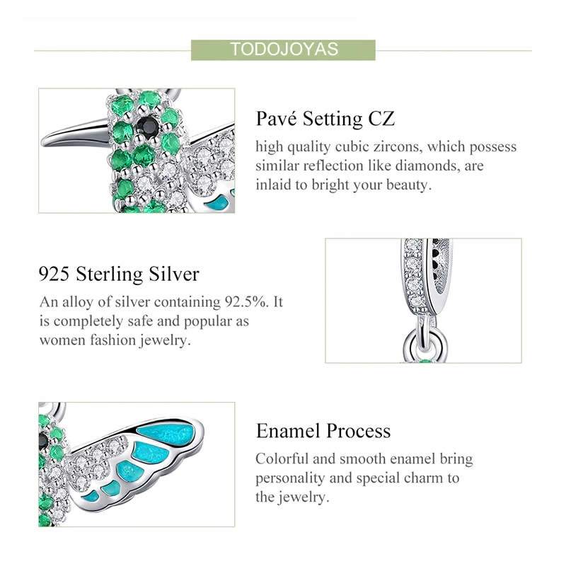 CHARM PLATA 925 COLIBRI PICAFLOR PAJARO AVE - 4