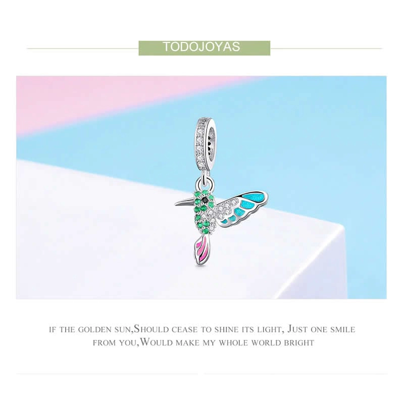 CHARM PLATA 925 COLIBRI PICAFLOR PAJARO AVE - 6