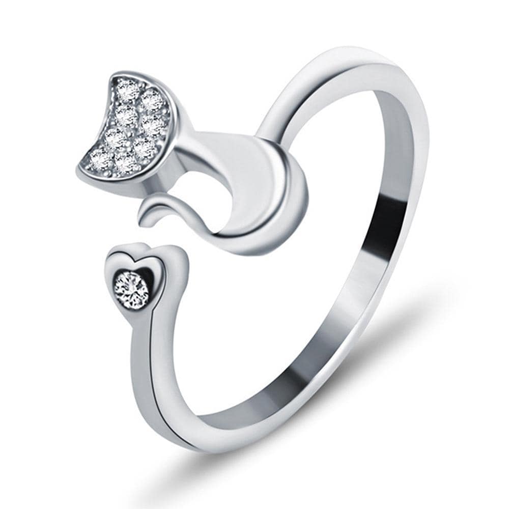 ANILLO TODOJOYAS GATO CON CIRCON PLATEADO PLATA - 1