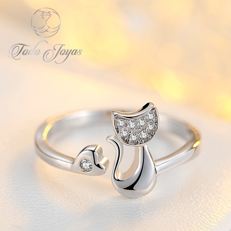 ANILLO TODOJOYAS GATO CON CIRCON PLATEADO PLATA - 2