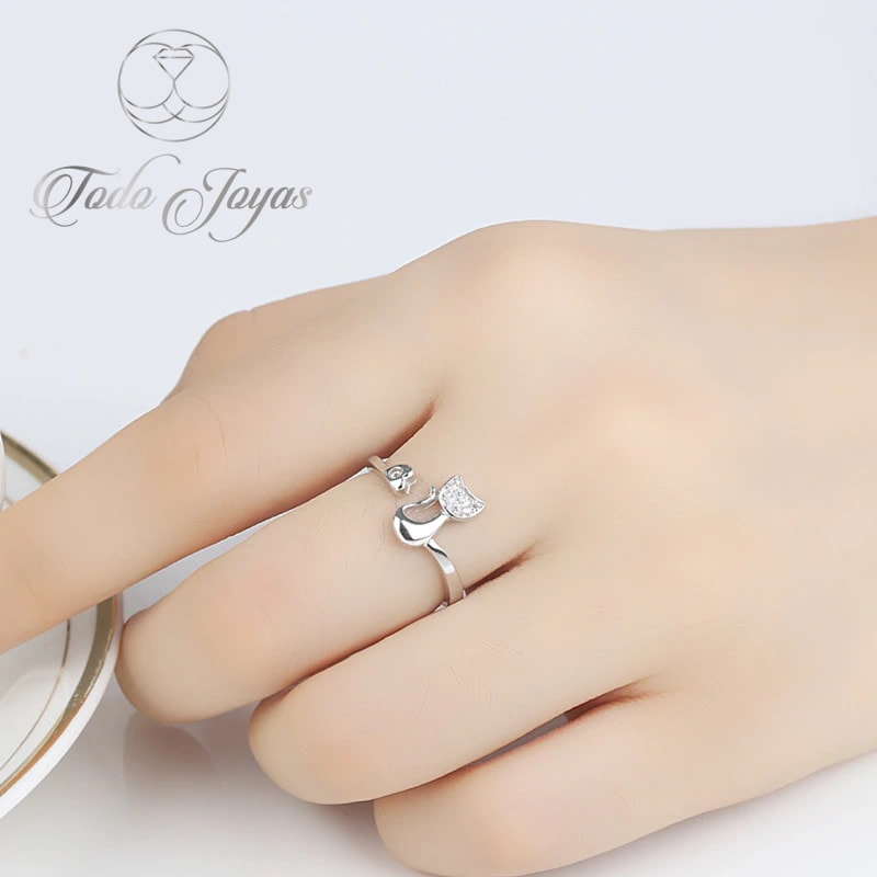 ANILLO TODOJOYAS GATO CON CIRCON PLATEADO PLATA - 3