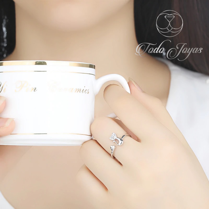 ANILLO TODOJOYAS GATO CON CIRCON PLATEADO PLATA - 4
