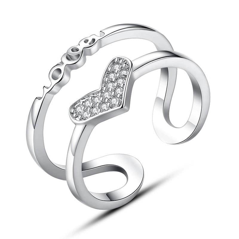 ANILLO TODOJOYAS CORAZON DOBLE ARCO CIRCONES PLATEADO PLATA - 1