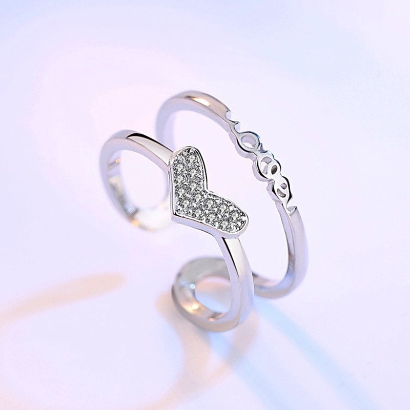 ANILLO TODOJOYAS CORAZON DOBLE ARCO CIRCONES PLATEADO PLATA - 2