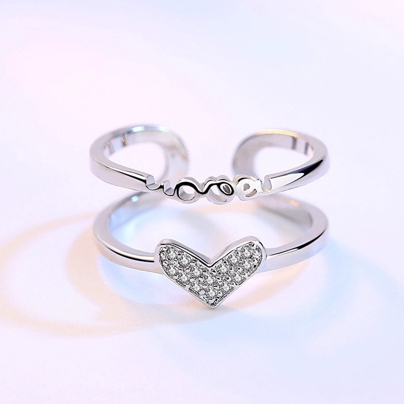 ANILLO TODOJOYAS CORAZON DOBLE ARCO CIRCONES PLATEADO PLATA - 3
