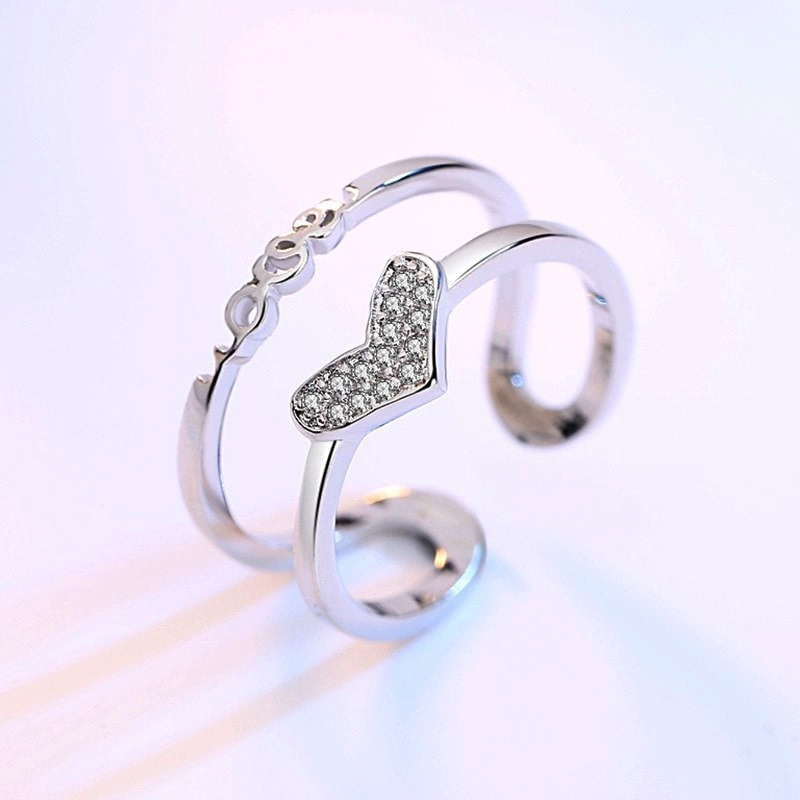 ANILLO TODOJOYAS CORAZON DOBLE ARCO CIRCONES PLATEADO PLATA - 4