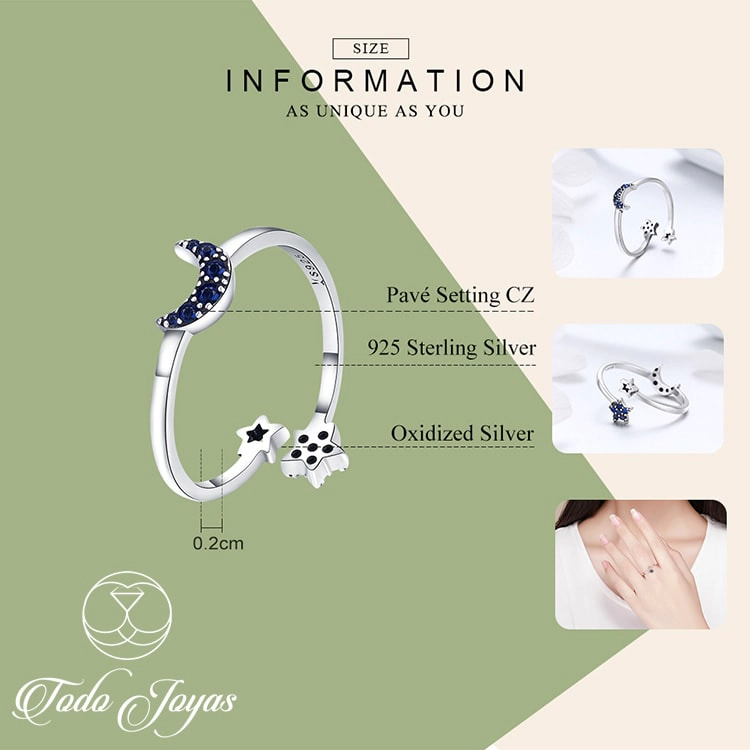 ANILLO TODOJOYAS LUNA AZUL Y ESTRELLAS PLATA 925 - 4