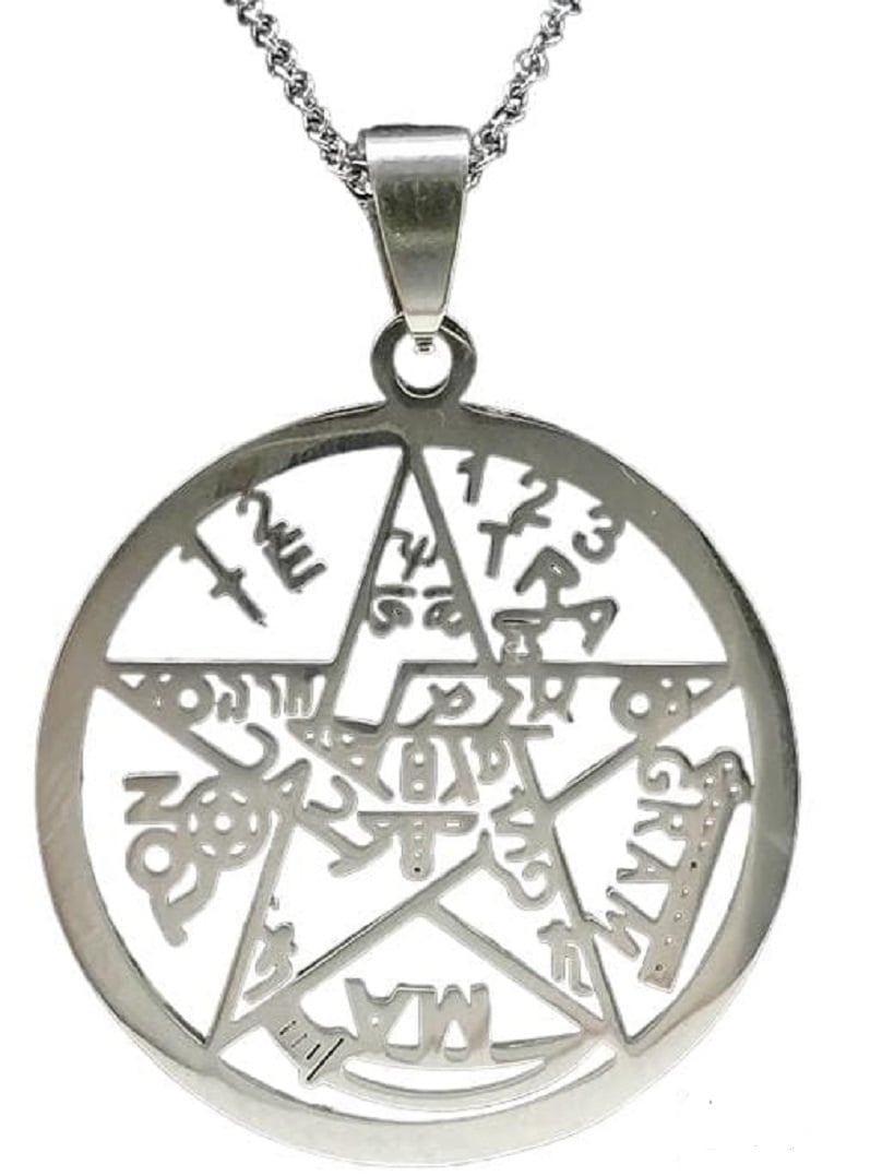 COLGANTE TETRAGRAMATON PENTAGONO ACERO CON CADENA - 1
