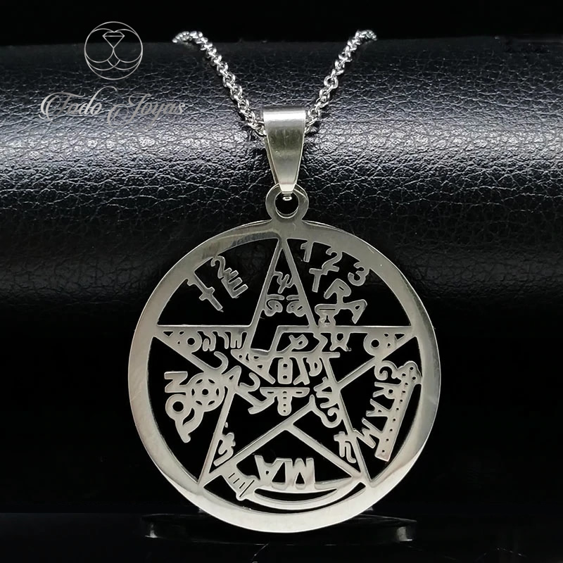 COLGANTE TETRAGRAMATON PENTAGONO ACERO CON CADENA - 2