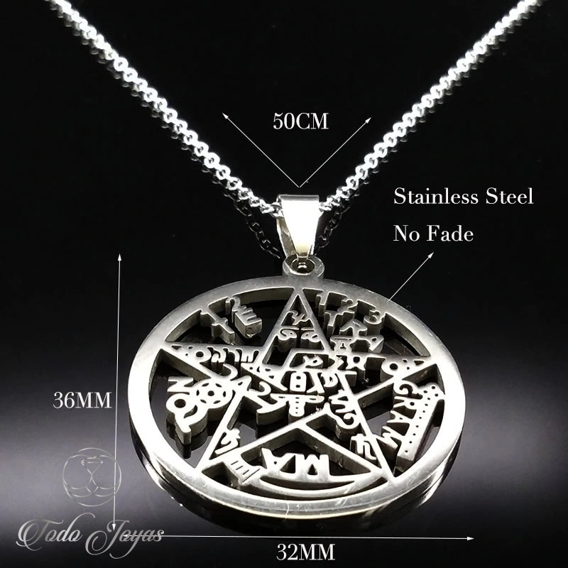 COLGANTE TETRAGRAMATON PENTAGONO ACERO CON CADENA - 3