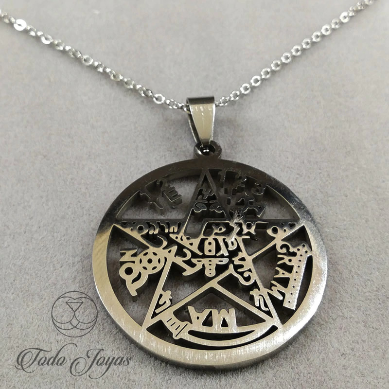 COLGANTE TETRAGRAMATON PENTAGONO ACERO CON CADENA - 4