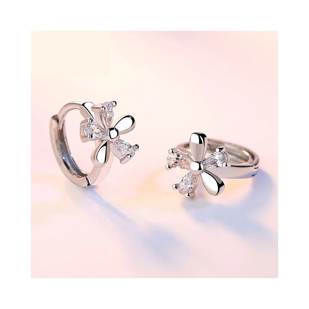 AROS TODOJOYAS DE FLOR CON CIRCONES PLATEADO PLATA - 3