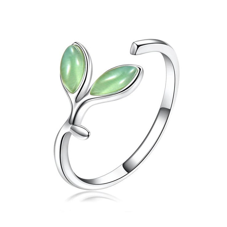 ANILLO TODOJOYAS DOBLE HOJA VERDE PLATEADO PLATA - 1