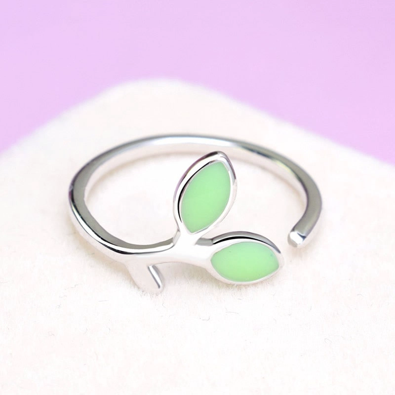 ANILLO TODOJOYAS DOBLE HOJA VERDE PLATEADO PLATA - 2