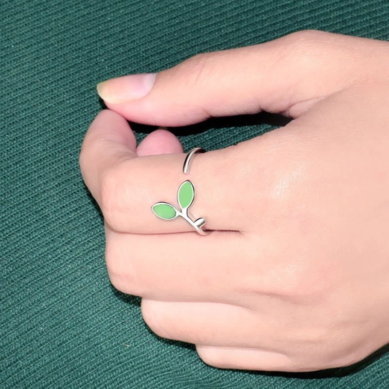ANILLO TODOJOYAS DOBLE HOJA VERDE PLATEADO PLATA - 3