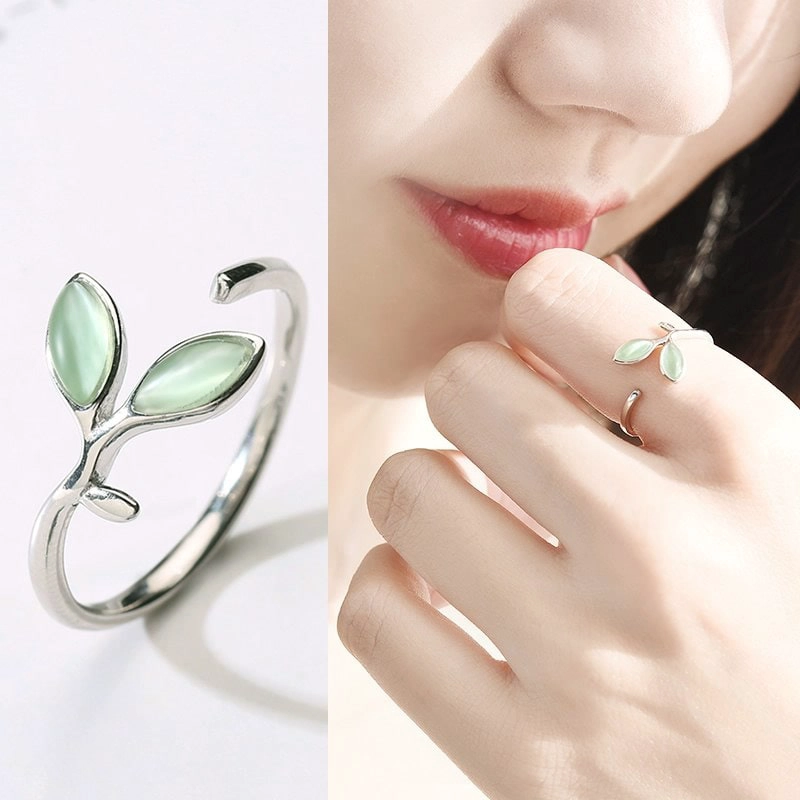 ANILLO TODOJOYAS DOBLE HOJA VERDE PLATEADO PLATA - 4