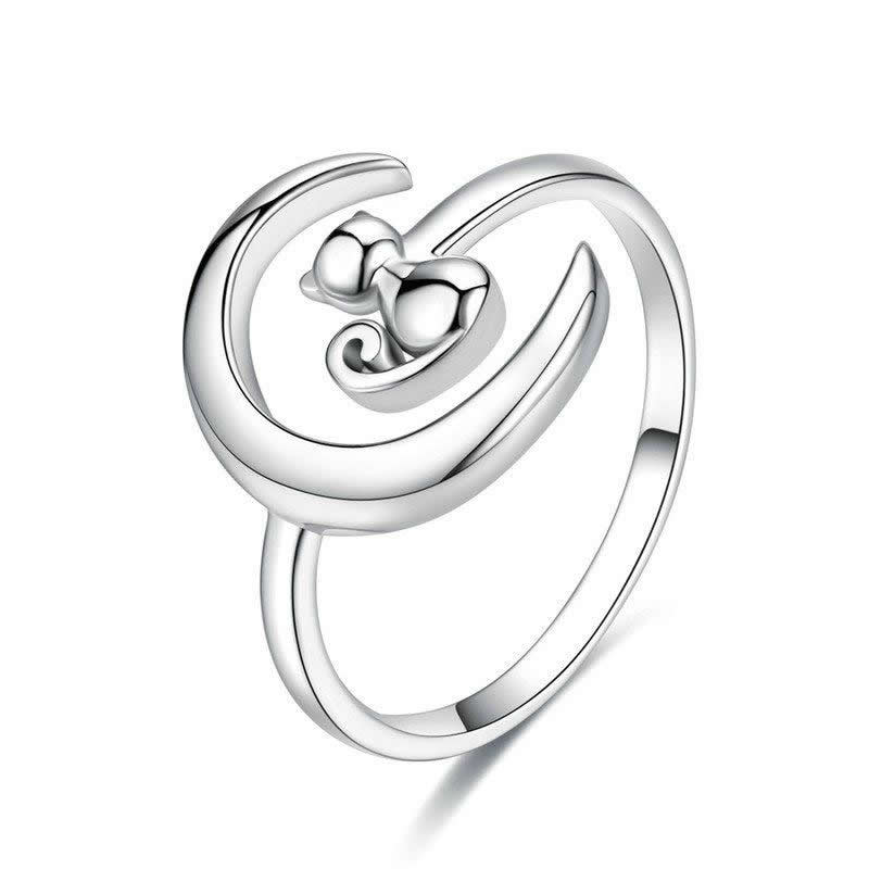 ANILLO PLATA 925 GATO Y LUNA - 1