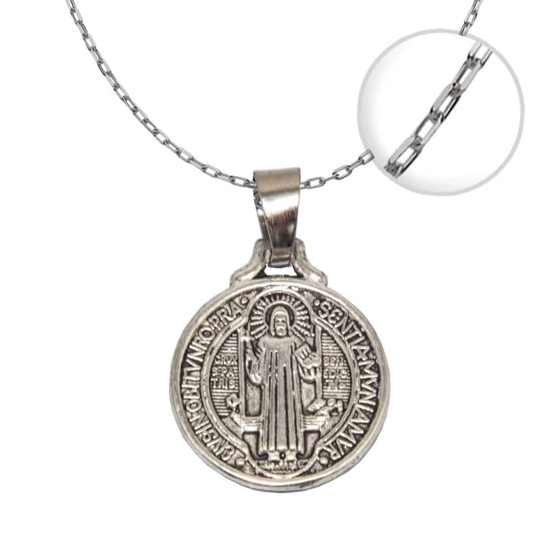 COLLAR TODOJOYAS ENCHAPADO EN PLATA MEDALLA SAN BENITO PLATEADO - 1