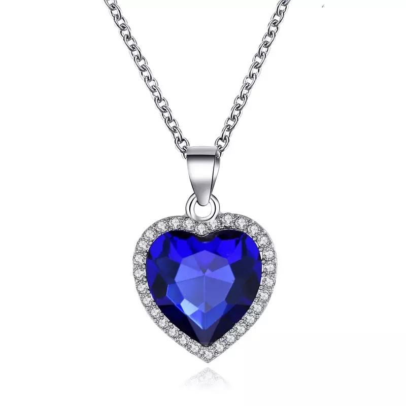 COLLAR TODOJOYAS ENCHAPADO EN PLATA COLGANTE TITANIC CORAZON DEL OCEANO AZUL - 1