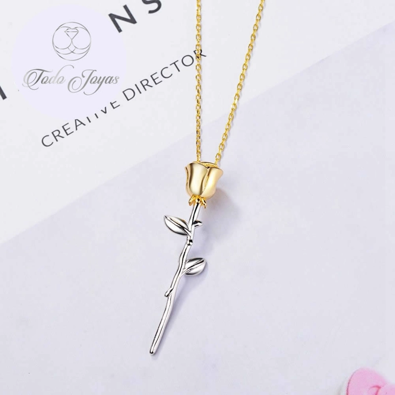 COLGANTE TODOJOYAS ENCHAPADO EN PLATA COLLAR ROSA DORADA PLATEADO - 3