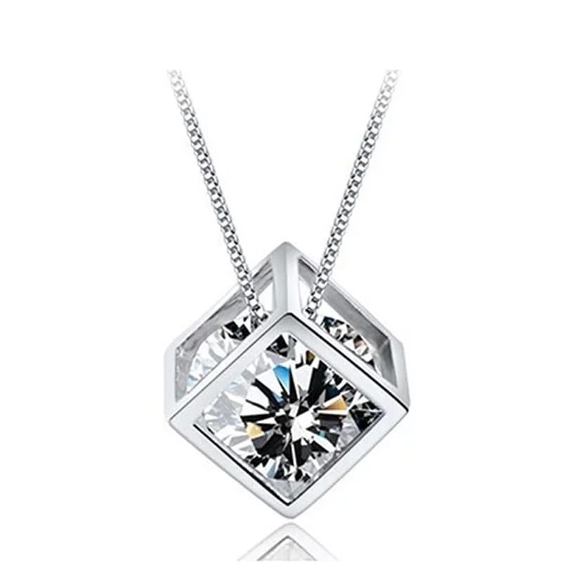 COLLAR TODOJOYAS ENCHAPADO EN PLATA CUBO CON CIRCON PLATEADO - 1