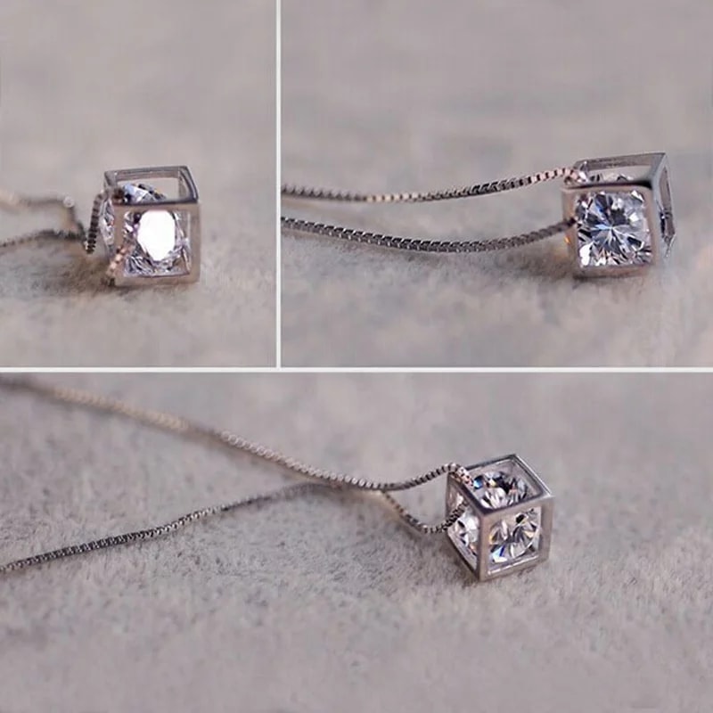 COLLAR TODOJOYAS ENCHAPADO EN PLATA CUBO CON CIRCON PLATEADO - 2