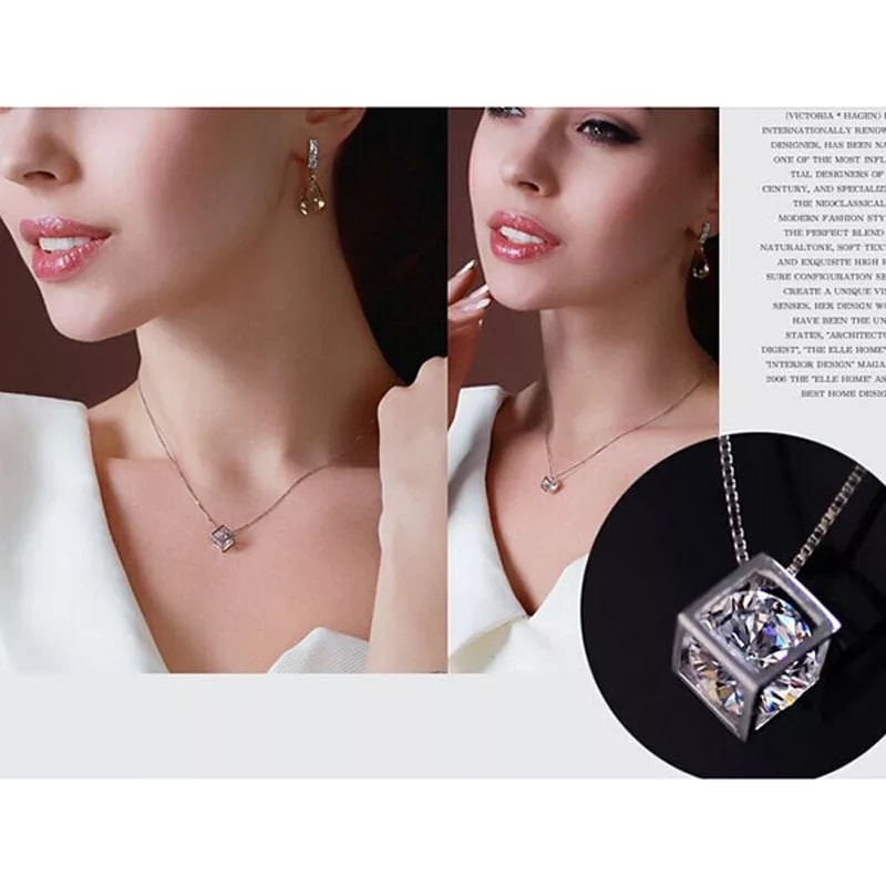 COLLAR TODOJOYAS ENCHAPADO EN PLATA CUBO CON CIRCON PLATEADO - 3