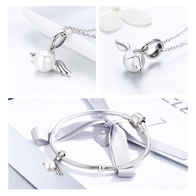 CHARM DIJE PLATA 925 ALAS DE ANGEL PERLA - 3