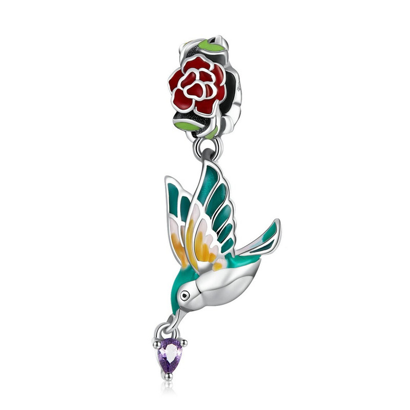 CHARM DIJE PLATA 925 COLIBRI AVE CON FLOR - 1