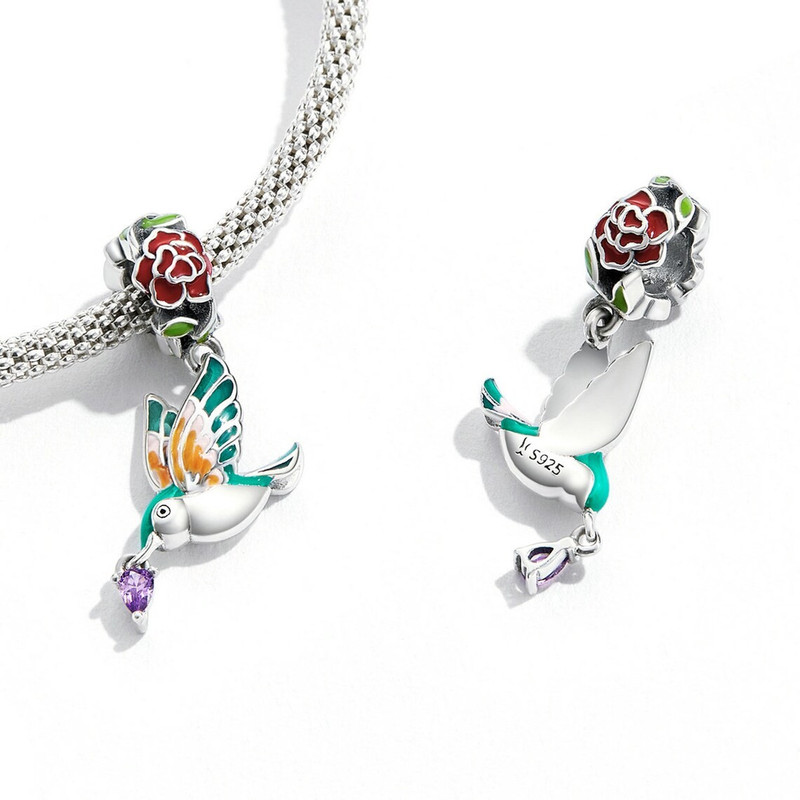 CHARM DIJE PLATA 925 COLIBRI AVE CON FLOR - 3