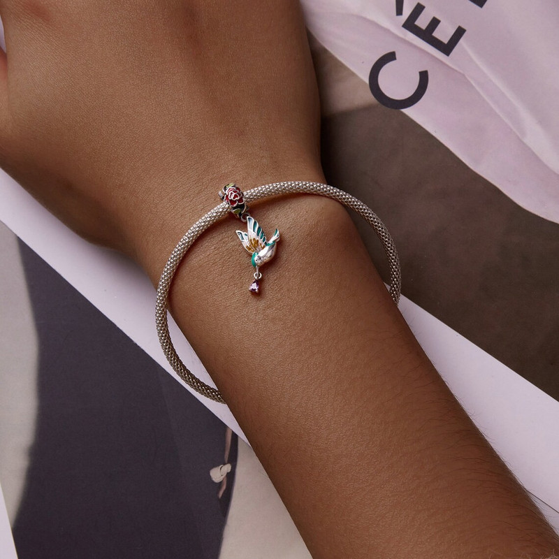 CHARM DIJE PLATA 925 COLIBRI AVE CON FLOR - 4