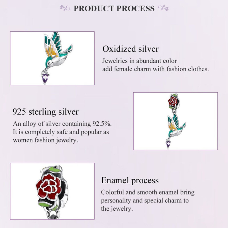 CHARM DIJE PLATA 925 COLIBRI AVE CON FLOR - 5