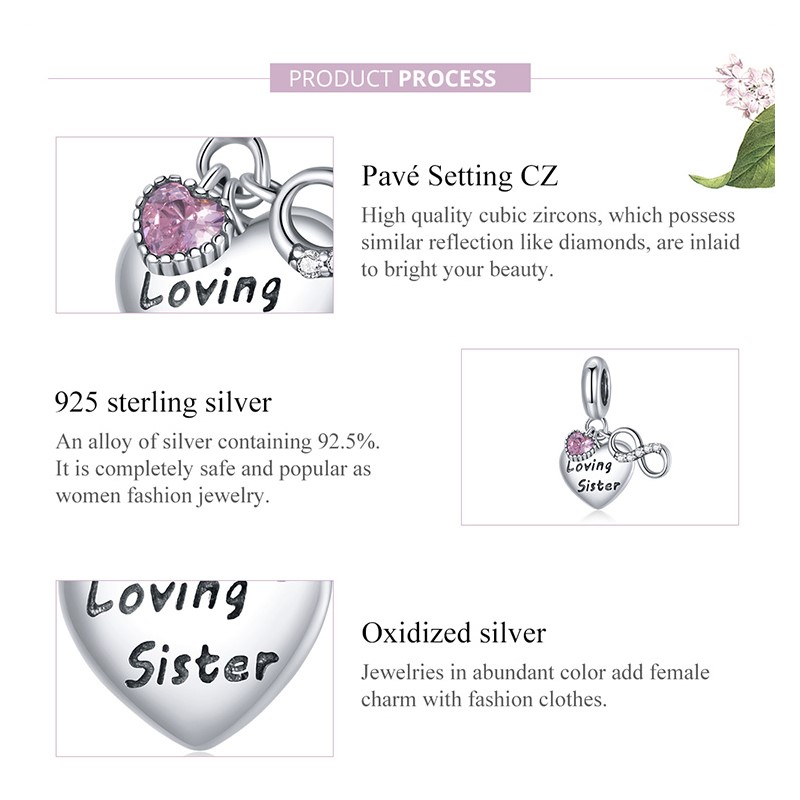 CHARM DIJE PLATA 925 CORAZON LOVING SISTER INFINITO - 5