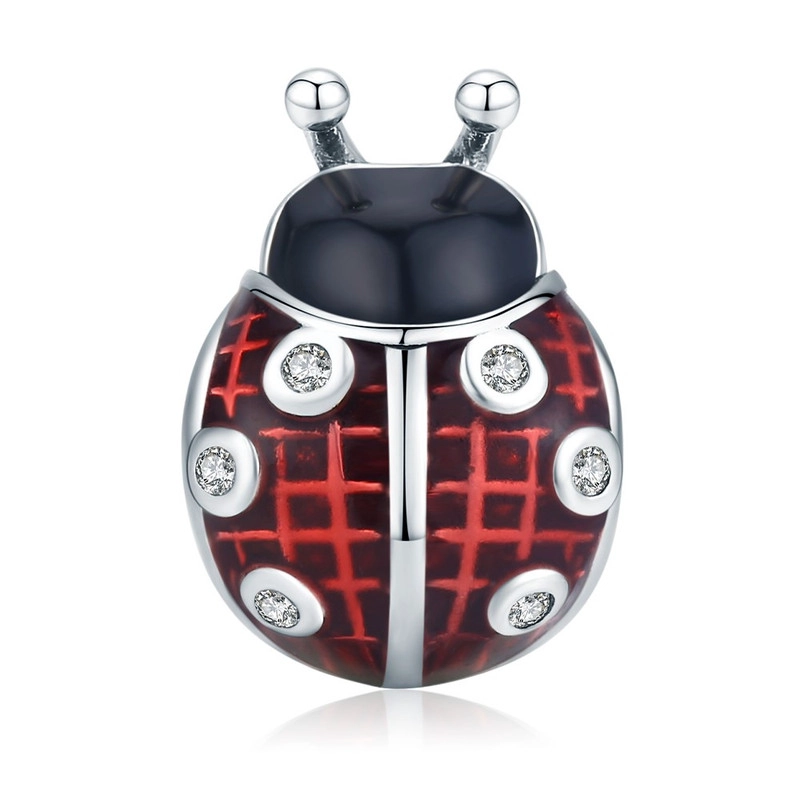 CHARM DIJE PLATA 925 MARIQUITA EN COLOR ROJO CON EN COLOR NEGRO - 1