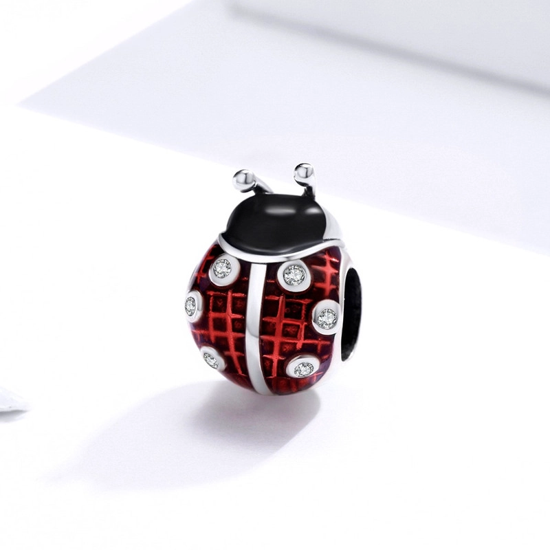 CHARM DIJE PLATA 925 MARIQUITA EN COLOR ROJO CON EN COLOR NEGRO - 3