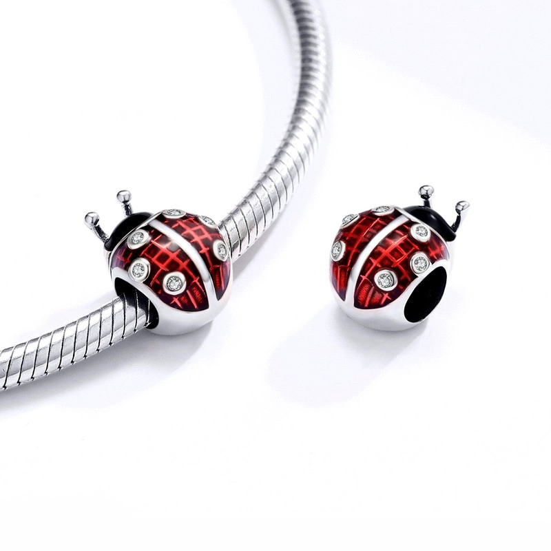 CHARM DIJE PLATA 925 MARIQUITA EN COLOR ROJO CON EN COLOR NEGRO - 4