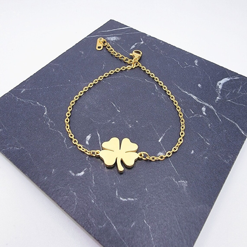 PULSERA TODOJOYAS TREBOL DE LA SUERTE DORADA ACERO - 4