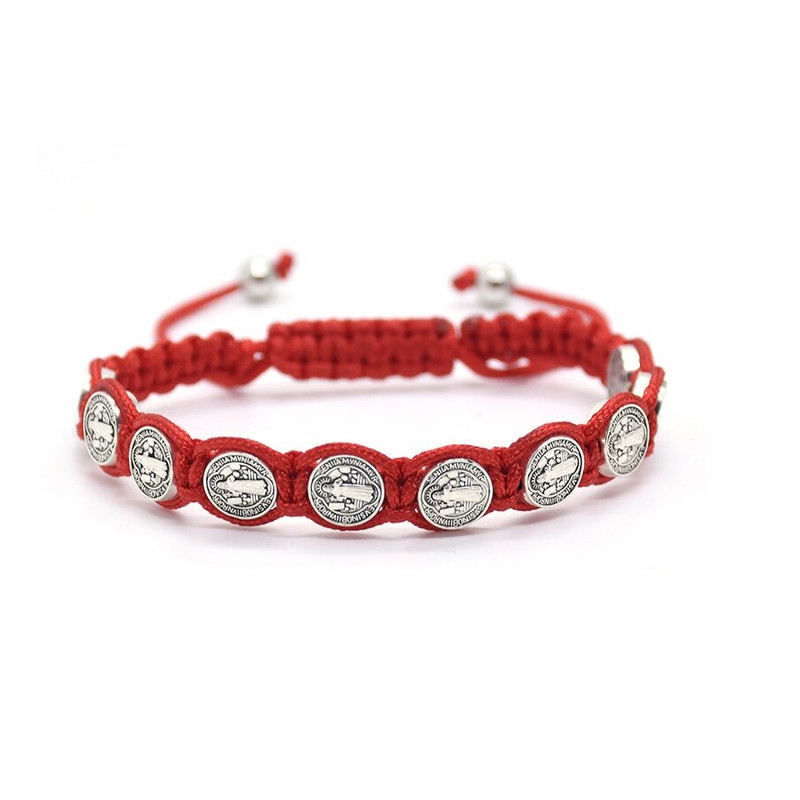 PULSERA HILO ROJO SAN BENITO PROTECTOR 10 MEDALLAS - 1