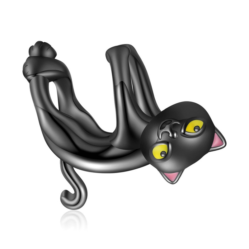 CHARM DIJE PLATA 925 GATO EN COLOR NEGRO COLGANTE - 1