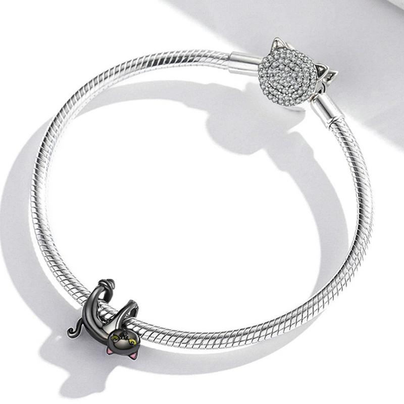 CHARM DIJE PLATA 925 GATO EN COLOR NEGRO COLGANTE - 2