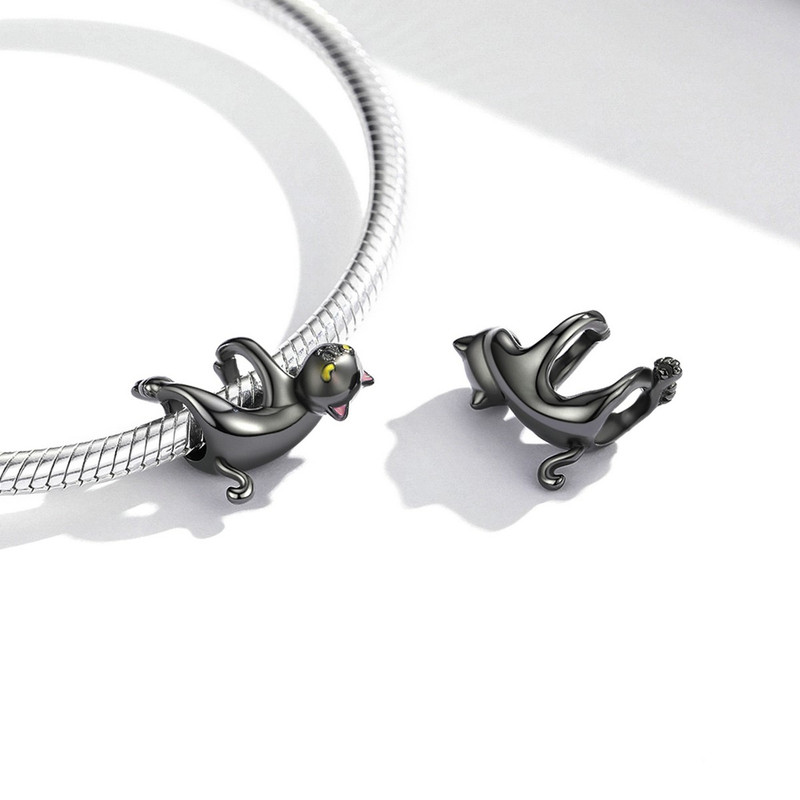 CHARM DIJE PLATA 925 GATO EN COLOR NEGRO COLGANTE - 4