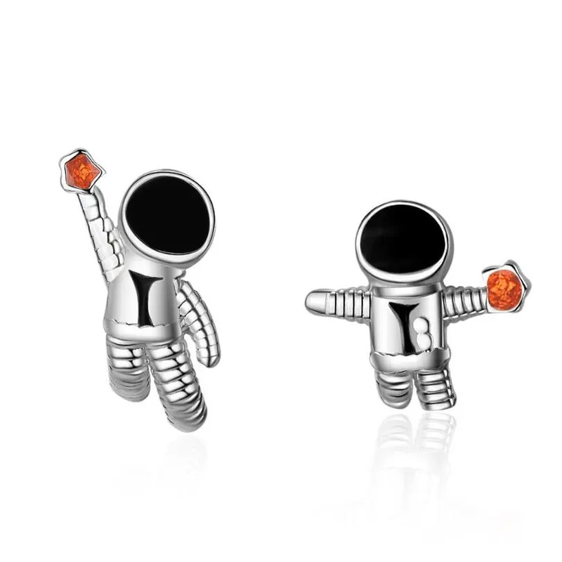 AROS TODOJOYAS ASIMETRICOS ASTRONAUTAS PLATEADO PLATA - 1