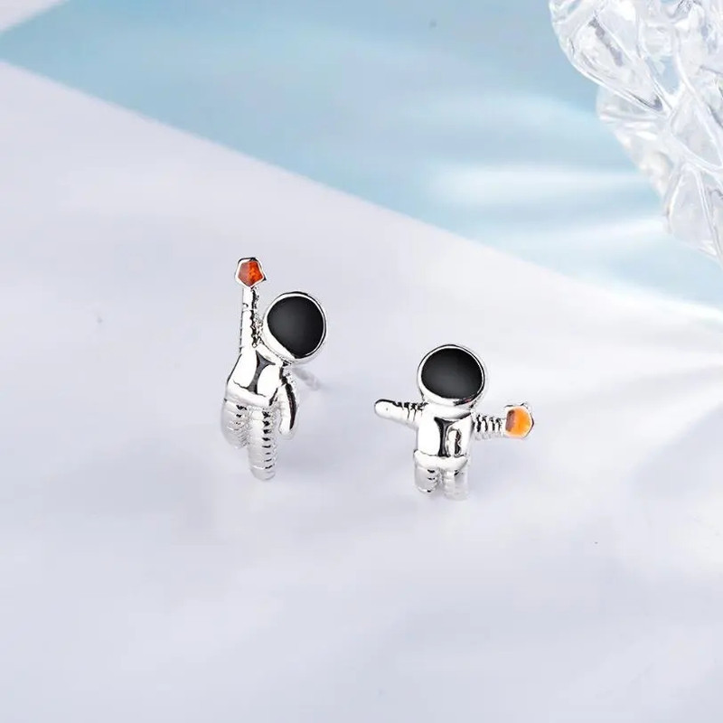 AROS TODOJOYAS ASIMETRICOS ASTRONAUTAS PLATEADO PLATA - 2