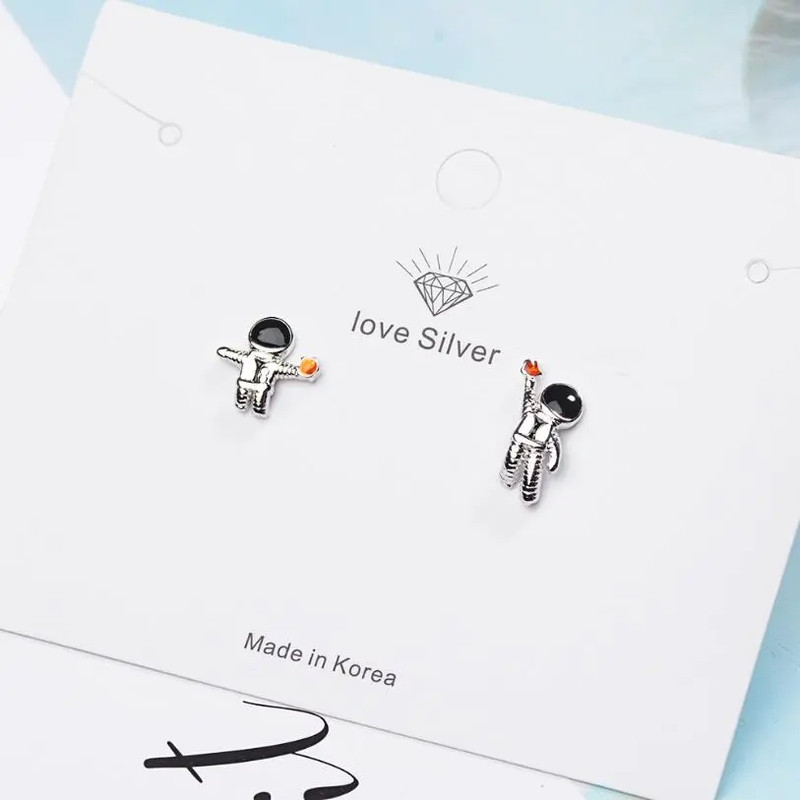 AROS TODOJOYAS ASIMETRICOS ASTRONAUTAS PLATEADO PLATA - 3
