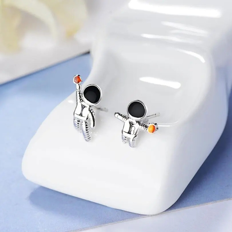 AROS TODOJOYAS ASIMETRICOS ASTRONAUTAS PLATEADO PLATA - 4