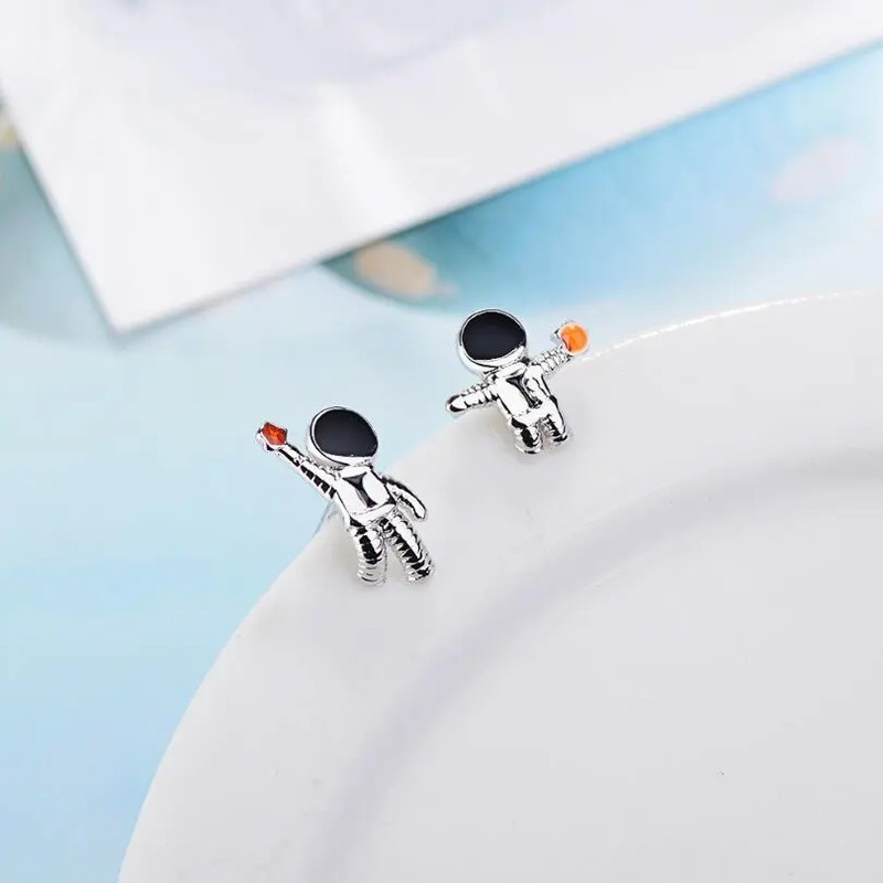 AROS TODOJOYAS ASIMETRICOS ASTRONAUTAS PLATEADO PLATA - 5