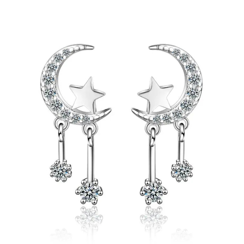 AROS TODOJOYAS LUNA CIRCONES Y ESTRELLAS PLATEADO PLATA - 1