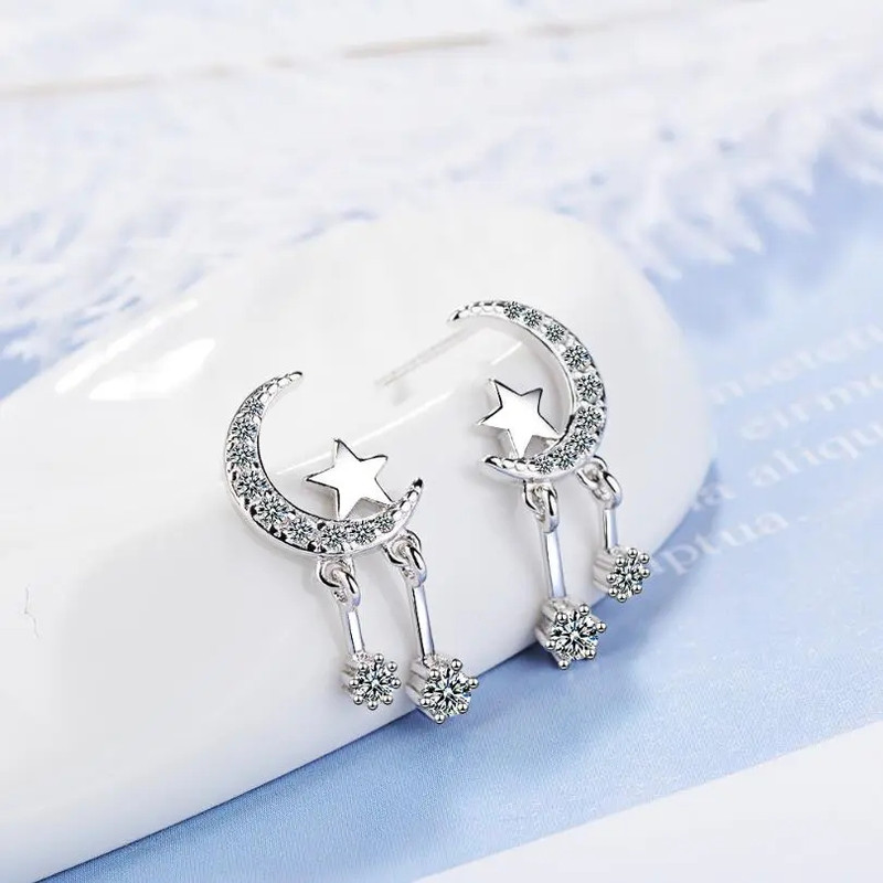 AROS TODOJOYAS LUNA CIRCONES Y ESTRELLAS PLATEADO PLATA - 2
